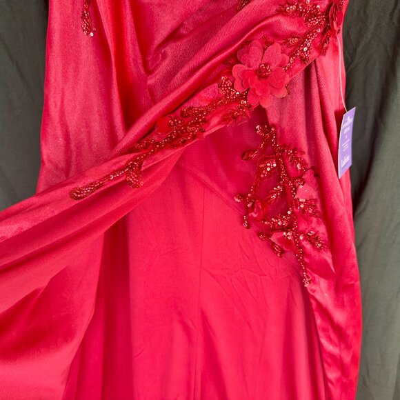 Pleated Satin Dress with Embellished and Sheer Bodice by LaDivine - Picture 6 of 7